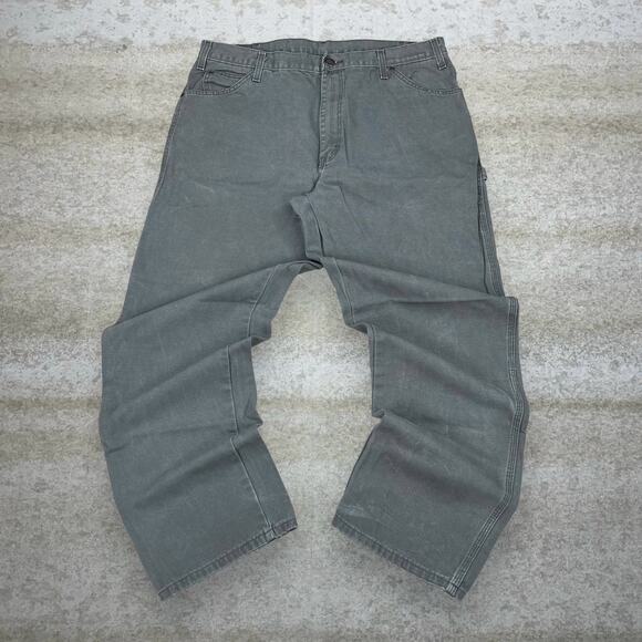 Vintage Dickies Carpenter Pants Moss Green Canvas Baggy Dungarees Work Wear 90s - Picture 2 of 4